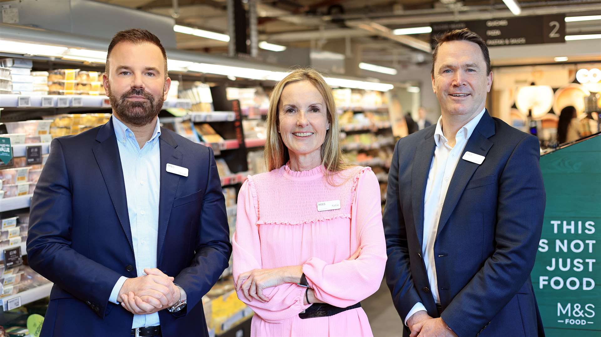 M&S chief executive Stuart Machin, departing co-chief executive Katie Bickerstaffe and former group CFO & chief strategy officer Eoin Tonge (Oliver Dixon/Marks & Spencer/PA)