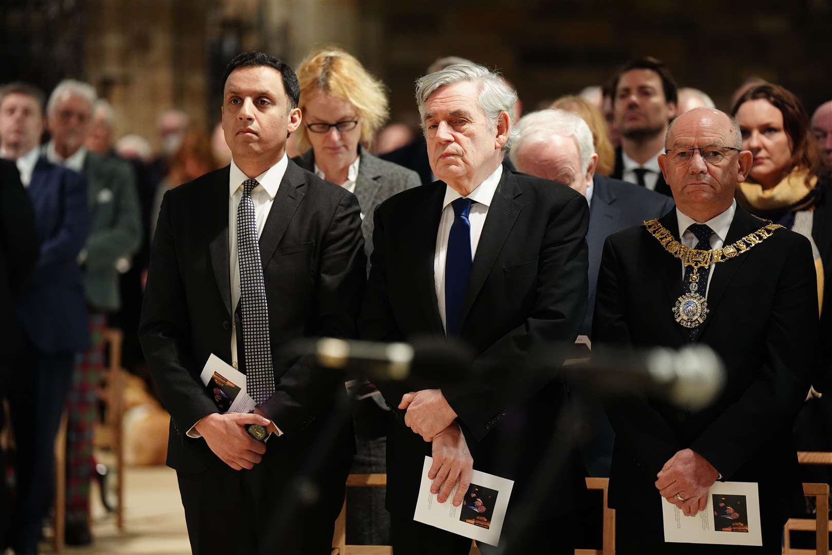 Scottish Labour leader Anas Sarwar (left) and former prime minister Gordon Brown (centre) were among the congregation at St Giles’ Cathedral (Jane Barlow/PA)