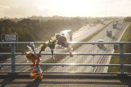 Flowers on the Quinton flyover, Sittingbourne.