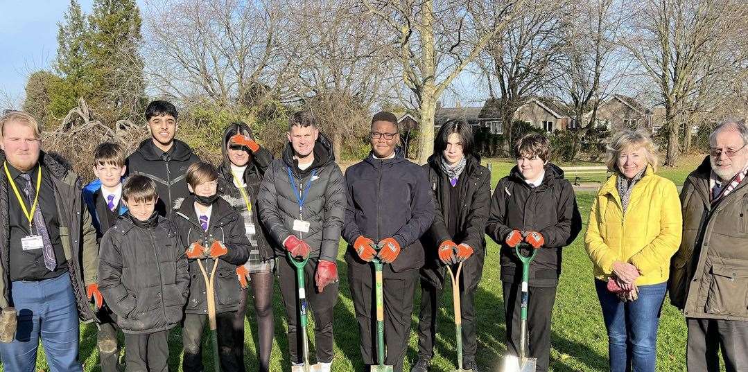 Pupils from The Howard School with Medway councillors taking part in the Queen's Green Canopy project. Picture: Martin Potter