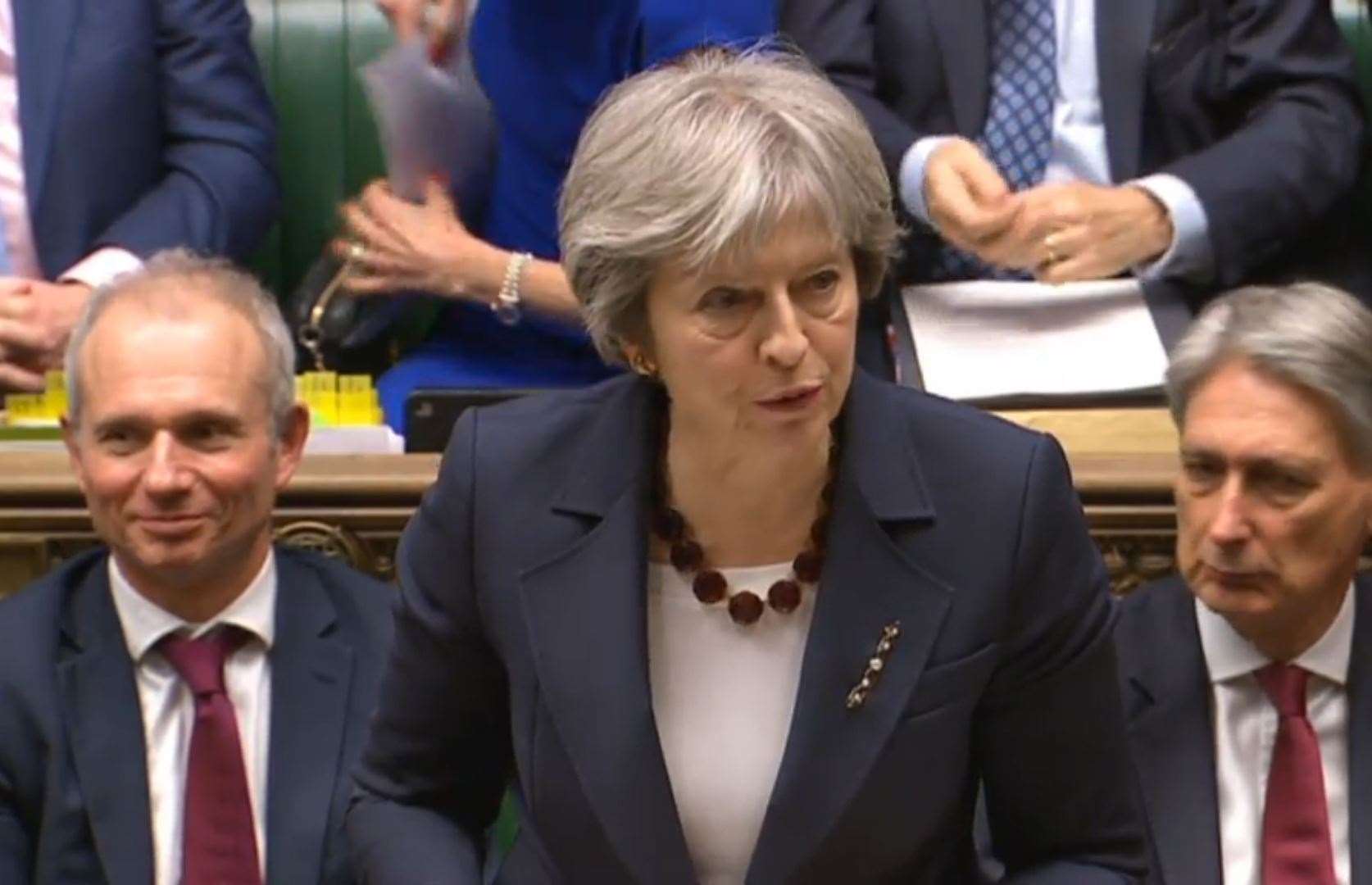 Theresa May, telling MPs in 2018 that the UK Government would expel 23 Russian diplomats in the following days in retaliation for the nerve gas attack in Salisbury (PA)