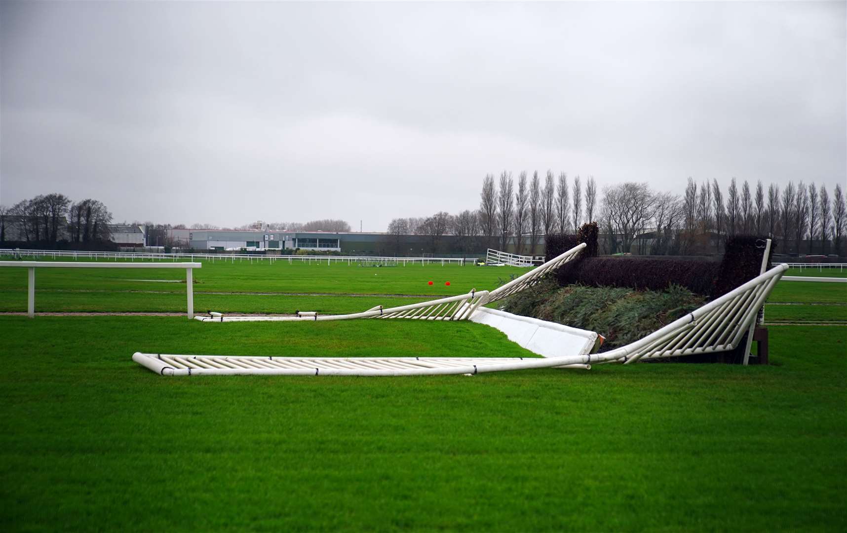 Broken rails at Aintree Racecourse, Liverpool, as Saturday’s meetings at both Aintree and Chepstow were abandoned (Peter Byrne/PA)