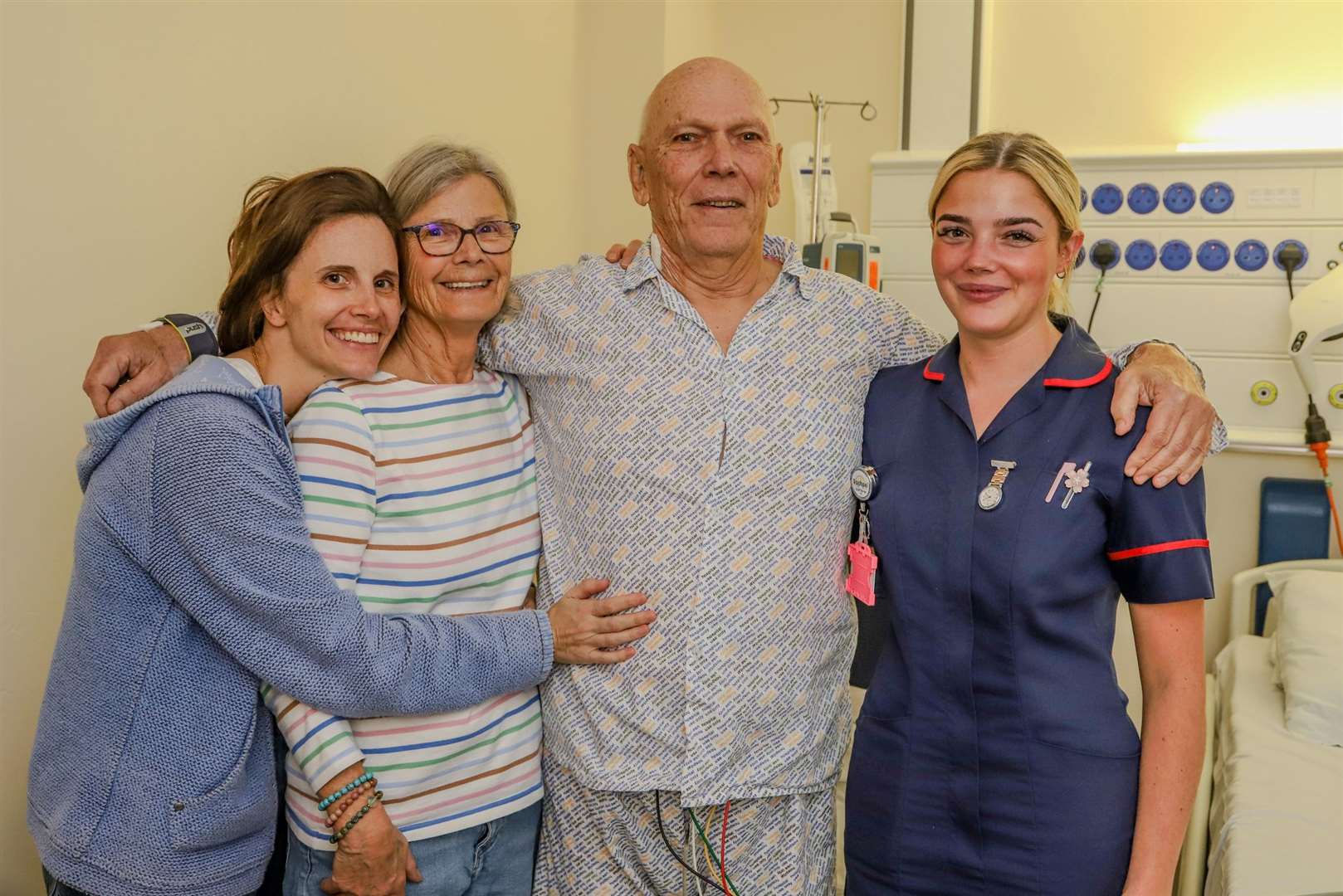 Patient Chris Mills with his daughter Michaela Mills (far left) and wife Brenda Mills (second from left), plus nurse Rachael Lewis (far right). Picture: Medway Maritime Hospital