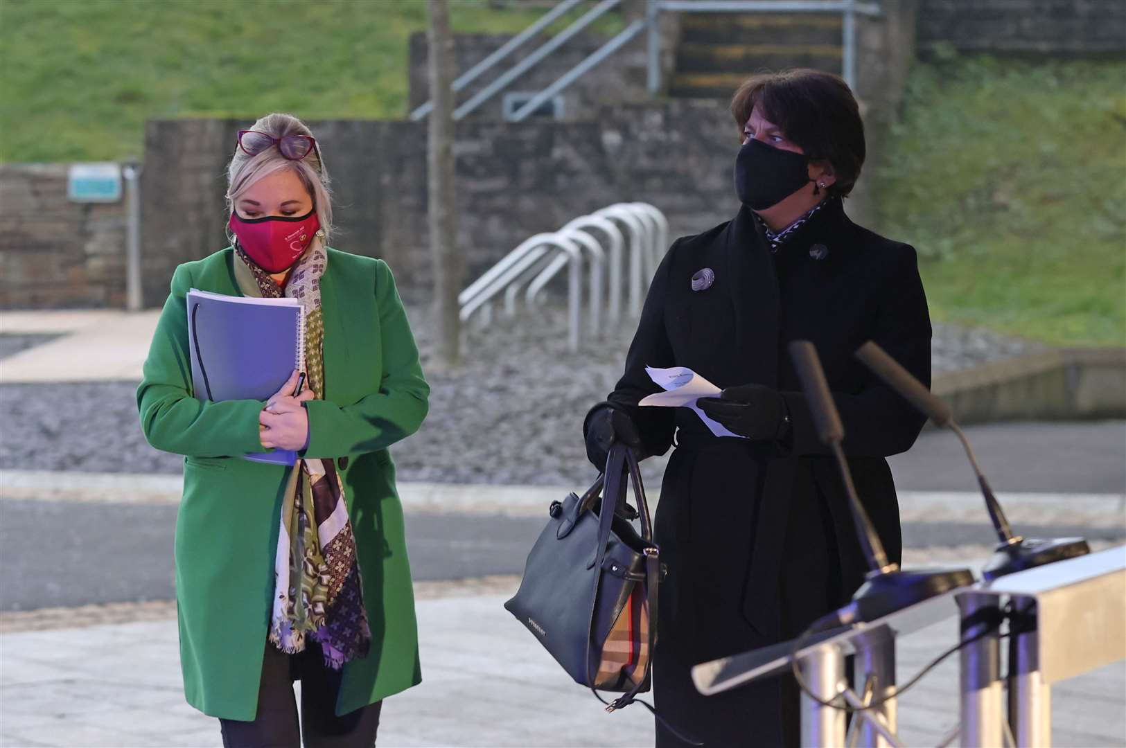 First Minister Arlene Foster, right, and deputy First Minister Michelle O’Neill (Liam McBurney/PA)