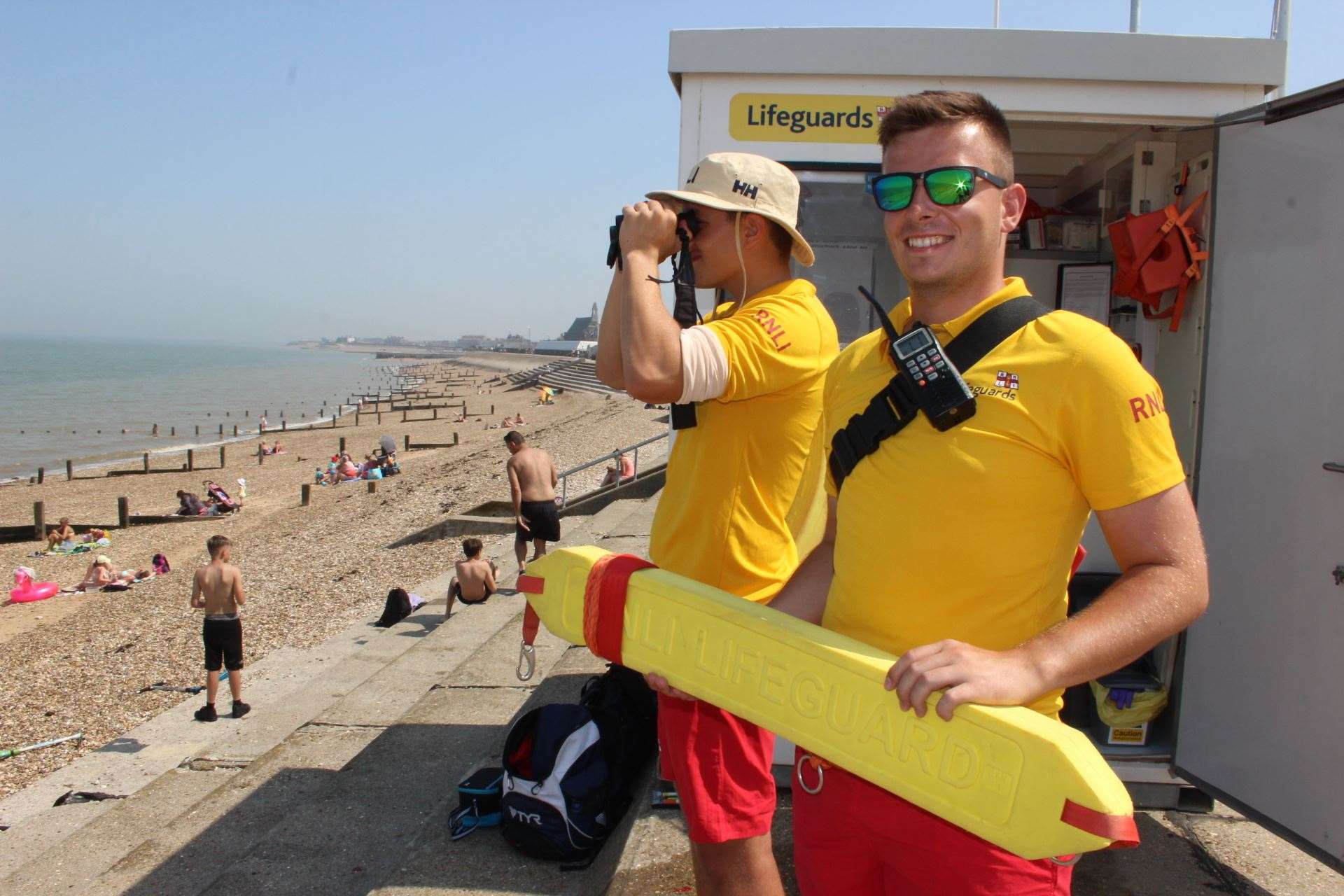 On duty: RNLI lifeguards Tom King, left, and Alex Wilmshurst on Sheerness beach on the Isle of Sheppey. Picture: John Nurden (14293458)