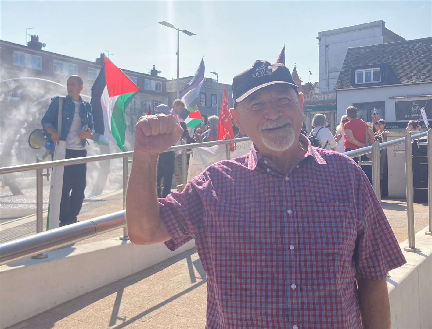 Eric Segal, the secretary of the South East Kent Trade Unions Council, has joined counter-protesters in Dover's Market Square