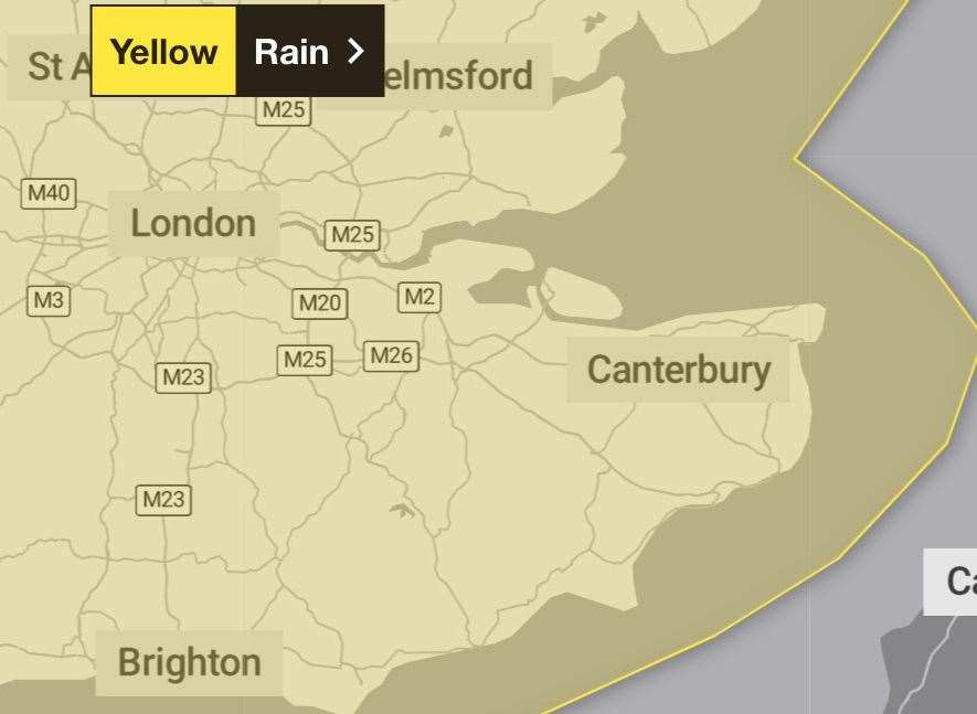 Met Office issues yellow weather warning for rain covering all Kent