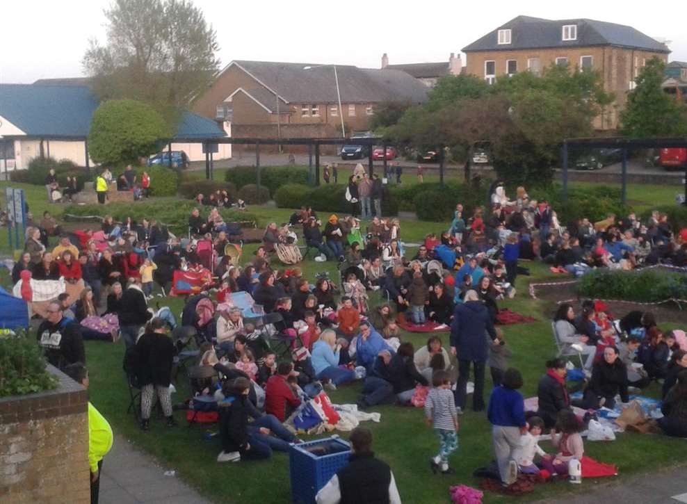 Crowds at the opening of SEAL's outdoor cinema