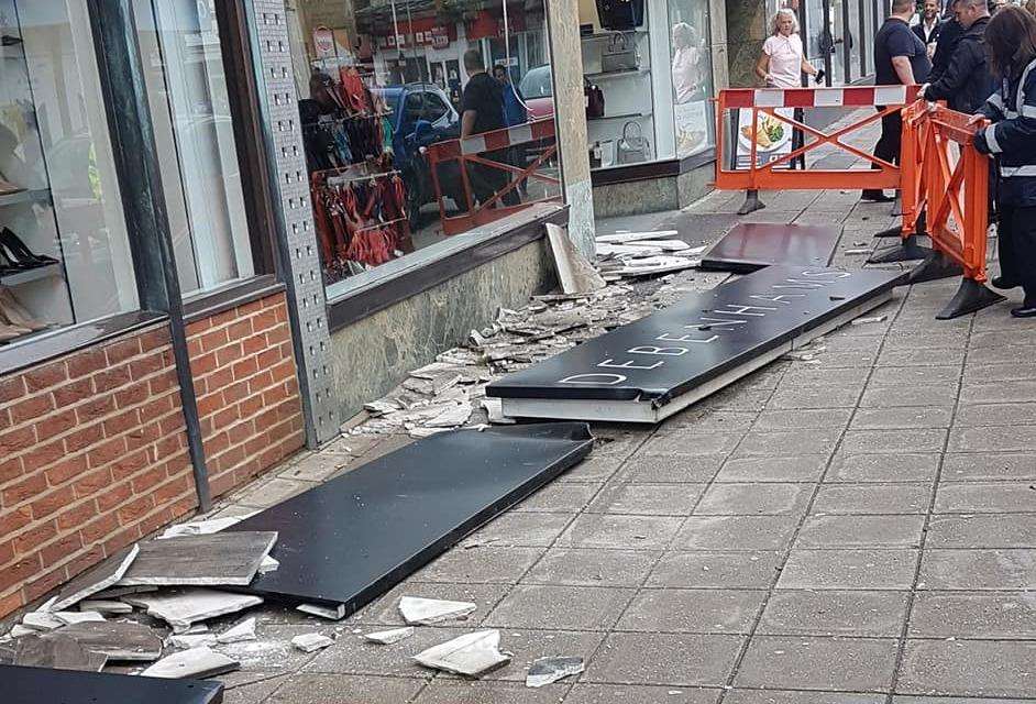 The falling sign from Debenhams in Folkestone. Picture: Aaron Plowman-Denton