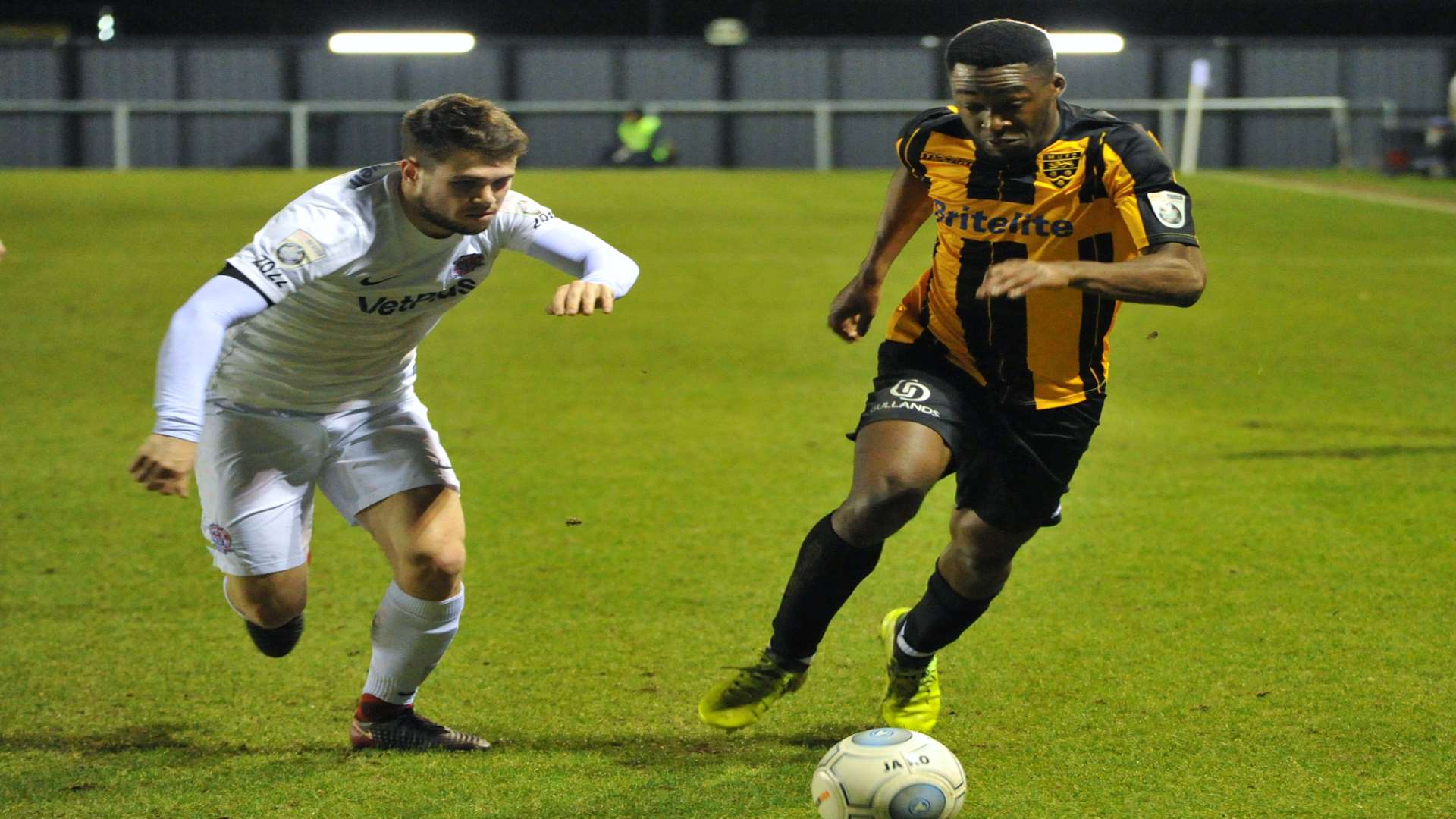 Darius Osei runs at the AFC Fylde defence Picture: Steve Terrell