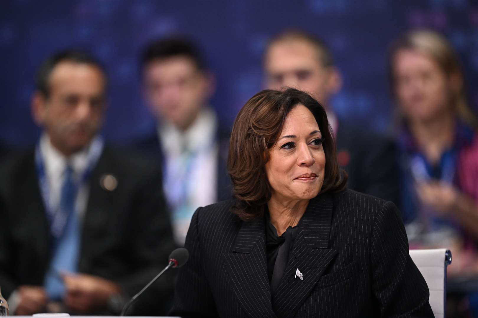 Kamala Harris attends the second day of the AI safety summit, the first global summit on the safe use of artificial intelligence, at Bletchley Park in November 2023 (Leon Neal/PA)