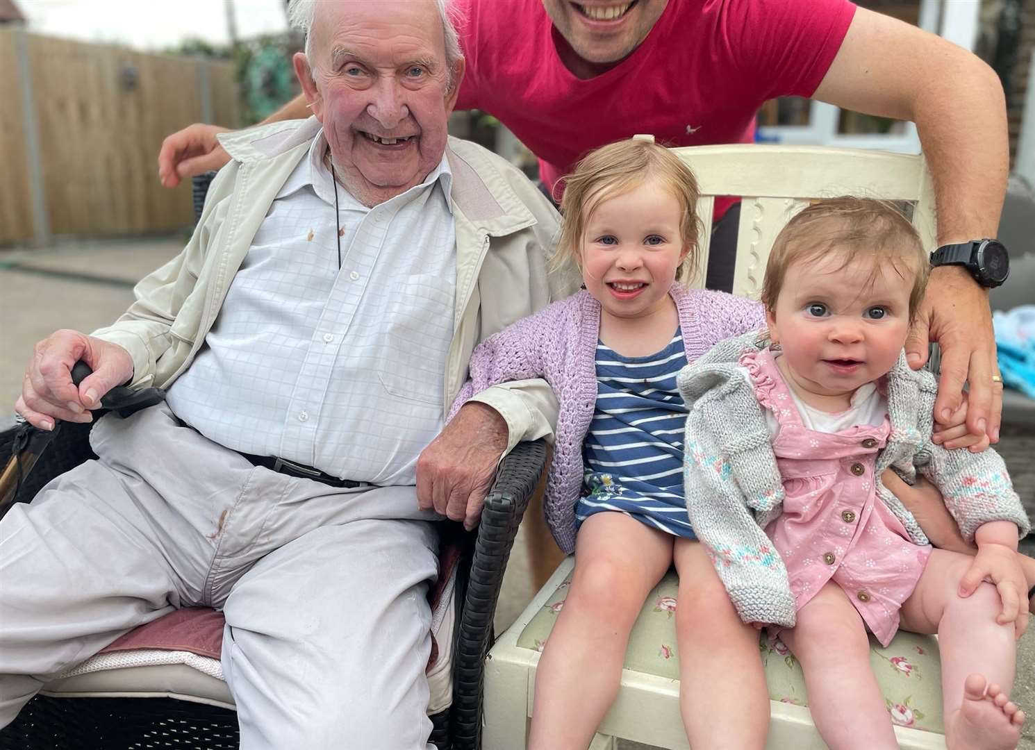 Kenneth with his great-granddaughters Rosa and Amelia. Picture: Graham Jones