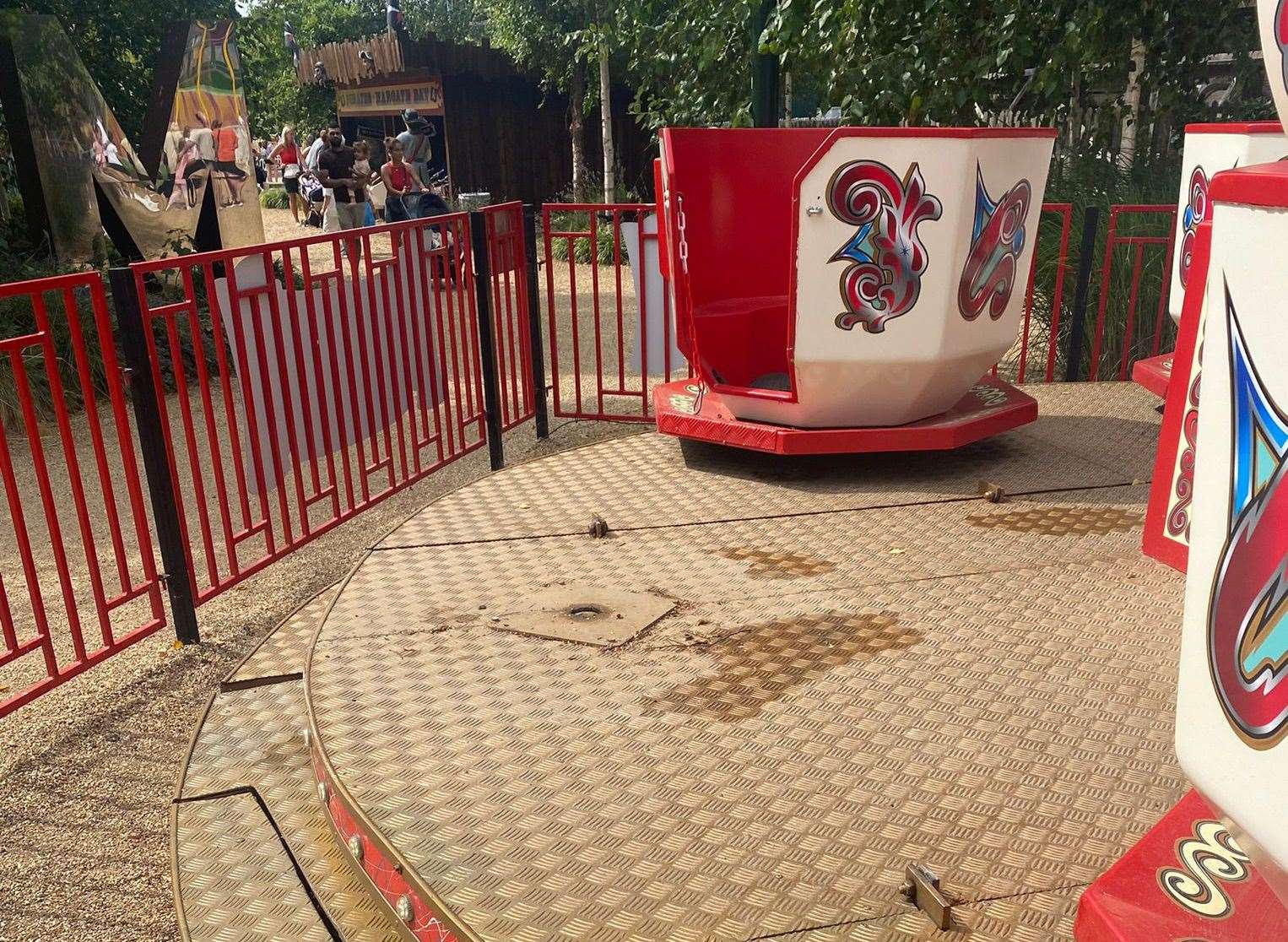 The teacup came detached from the ride and spun into railings. Picture: Kate Davies