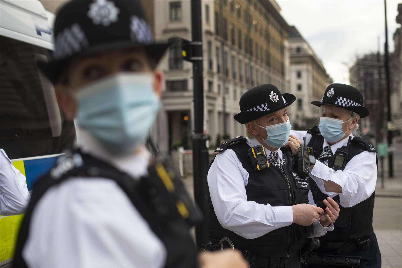 Female police officers and special constables come together on the South Bank in central London to form part of an all female operation by the Metropolitan Police (Victoria Jones/PA)