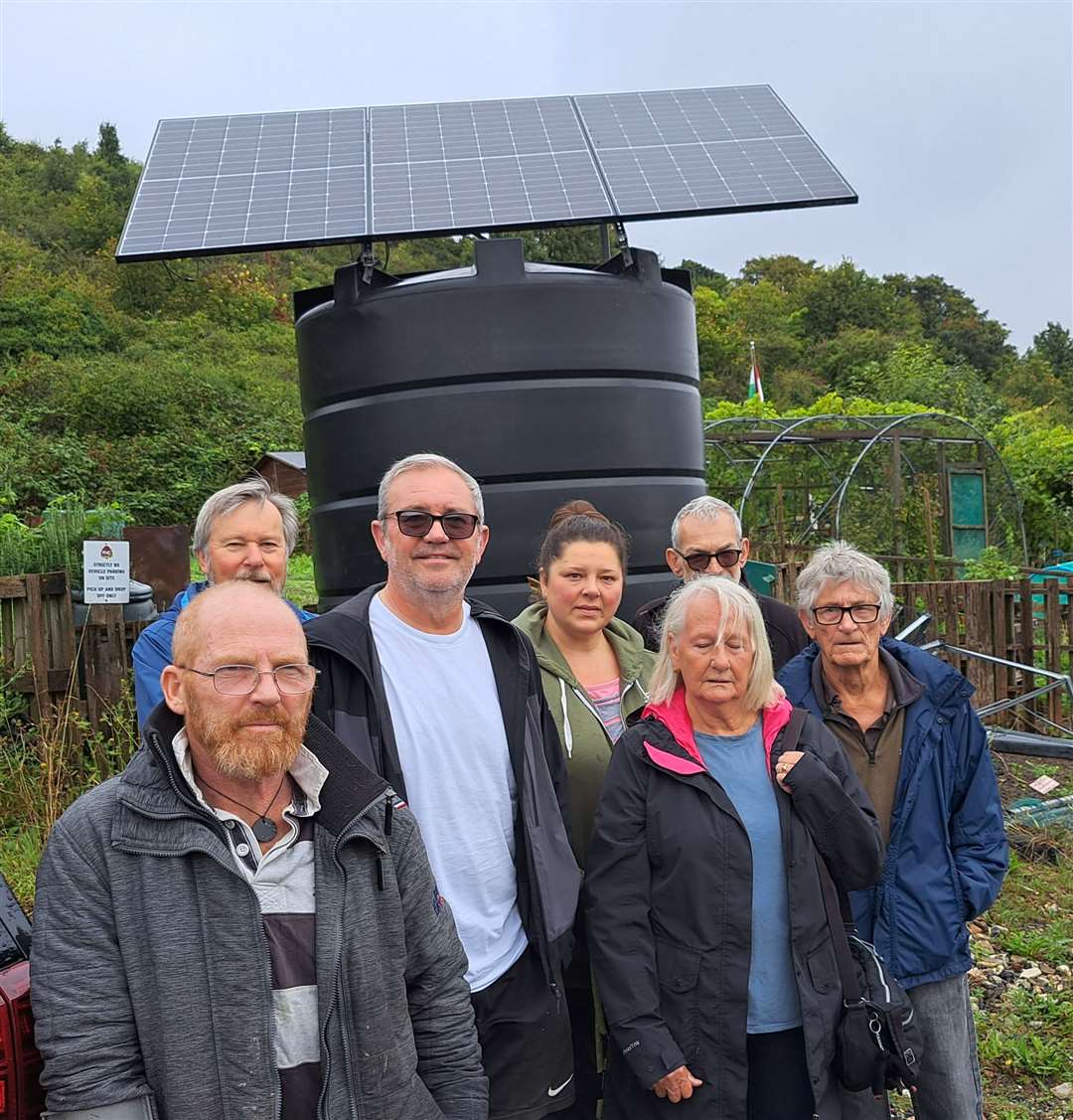 Allotment holders in Dover - including David Lewis, far left - are frustrated about the "unreliable" water supply from the town council's solar-powered borehole well