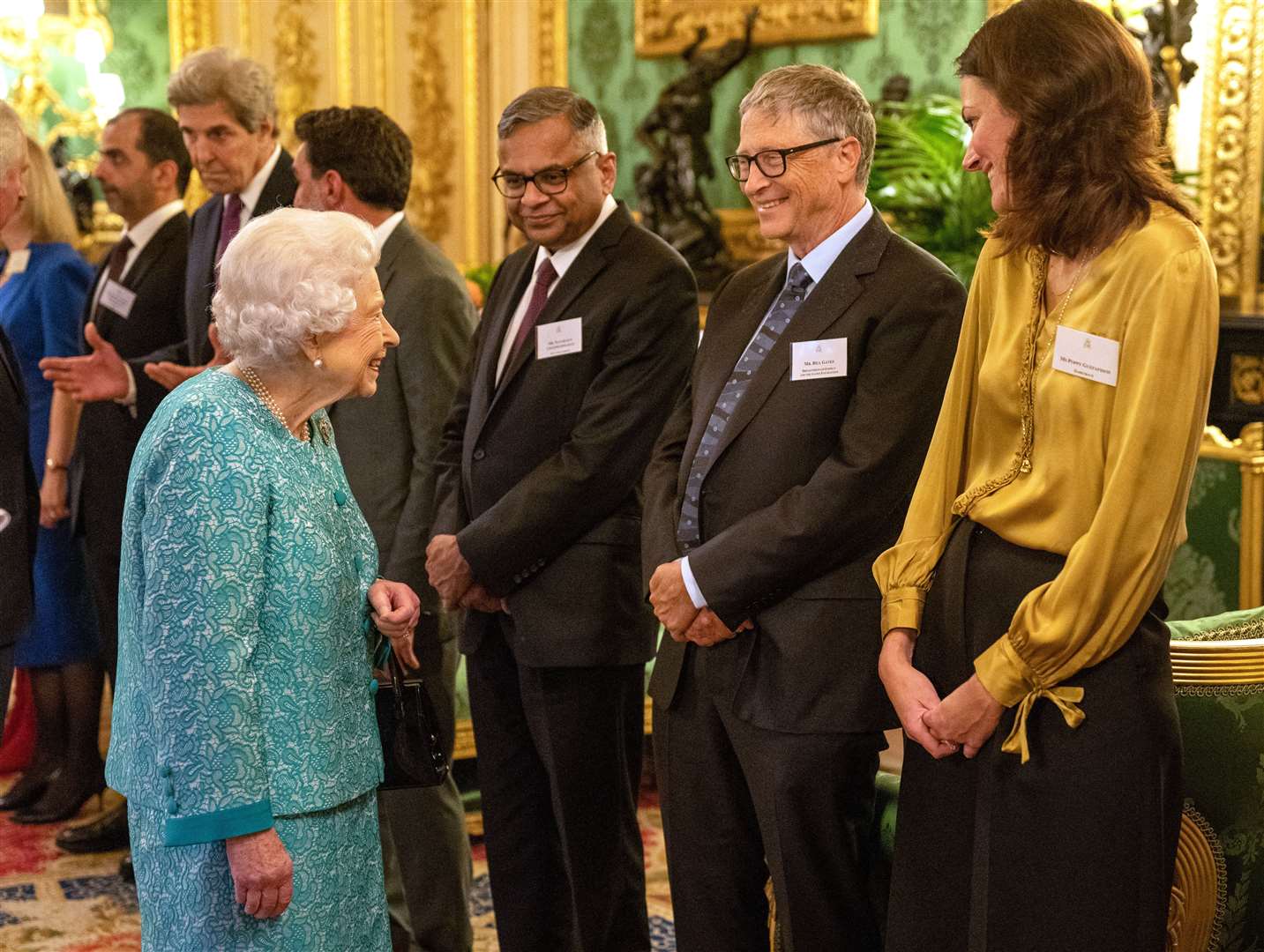 The Queen greets Bill Gates at a reception for international business and investment leaders at Windsor Castle on Tuesday (Arthur Edwards/The Sun/PA)