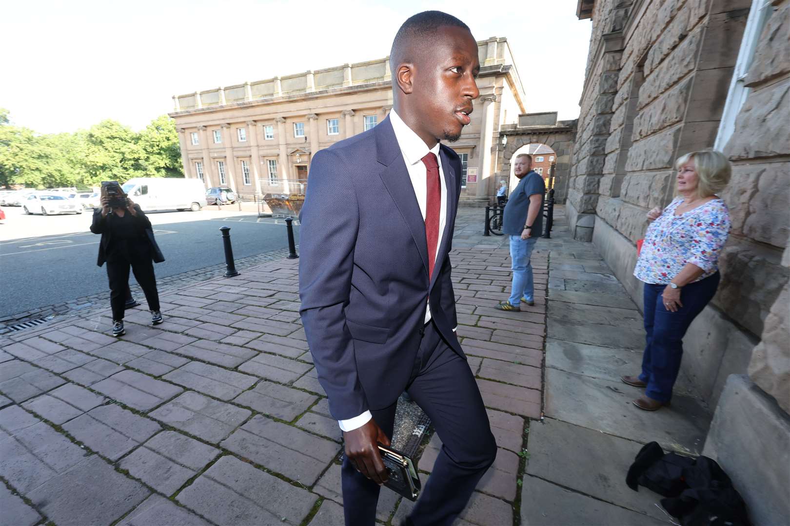 Manchester City footballer Benjamin Mendy arrives at Chester Crown Court (David Rawcliffe/PA)