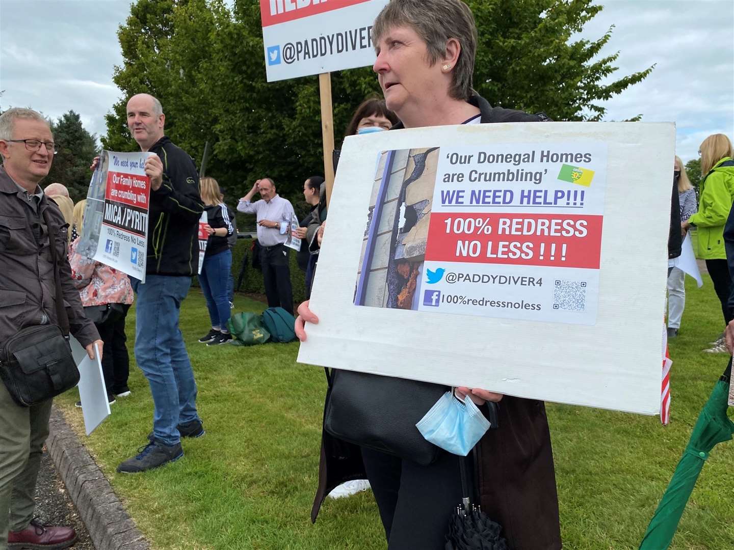 Protesters from Donegal gathered at the Fianna Fail think-in in Cavan last month, calling for 100% redress for home-owners affected by mica (Dominic McGrath/PA)