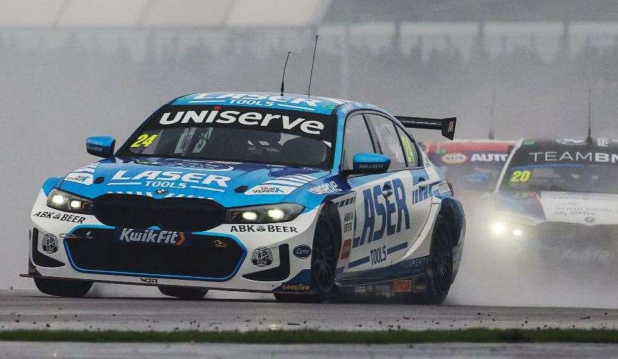 Jake Hill (No.24) tames the elements at Silverstone. Picture: Jakob Ebrey/BMW