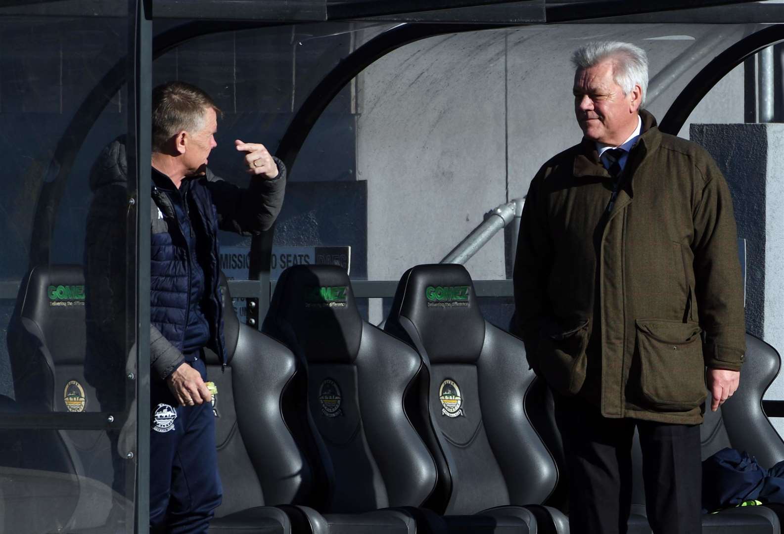 Dover manager Andy Hessenthaler, left, who is to stay with the club, with chairman Jim Parmenter. Picture: Barry Goodwin