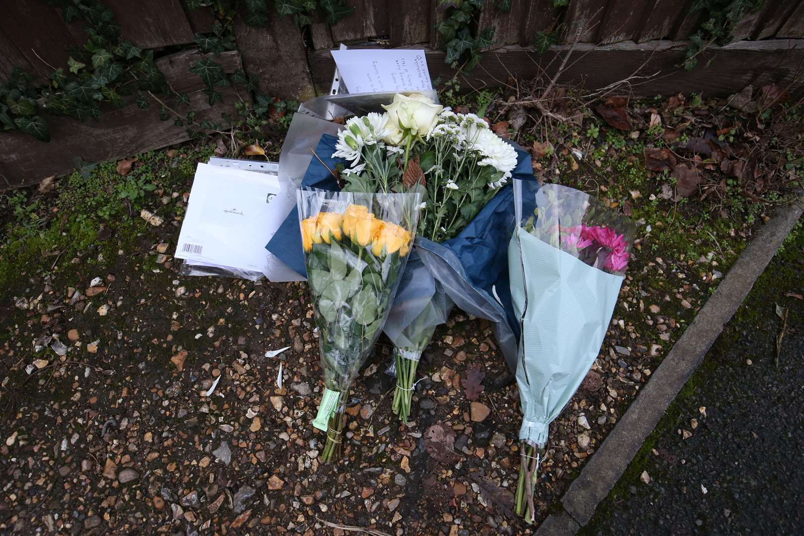 Floral tributes and cards were left for Olly Stephens, 13, after his death (Jonathan Brady/PA)