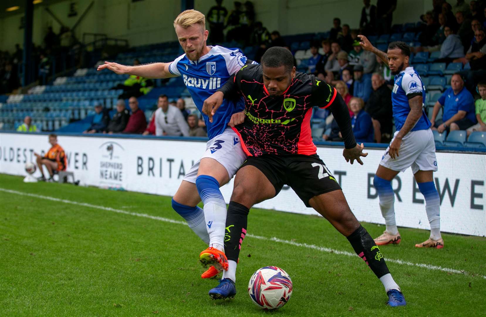 Max Clark in action for Gillingham at home to Chesterfield earlier this season Picture: @KPI_Julian