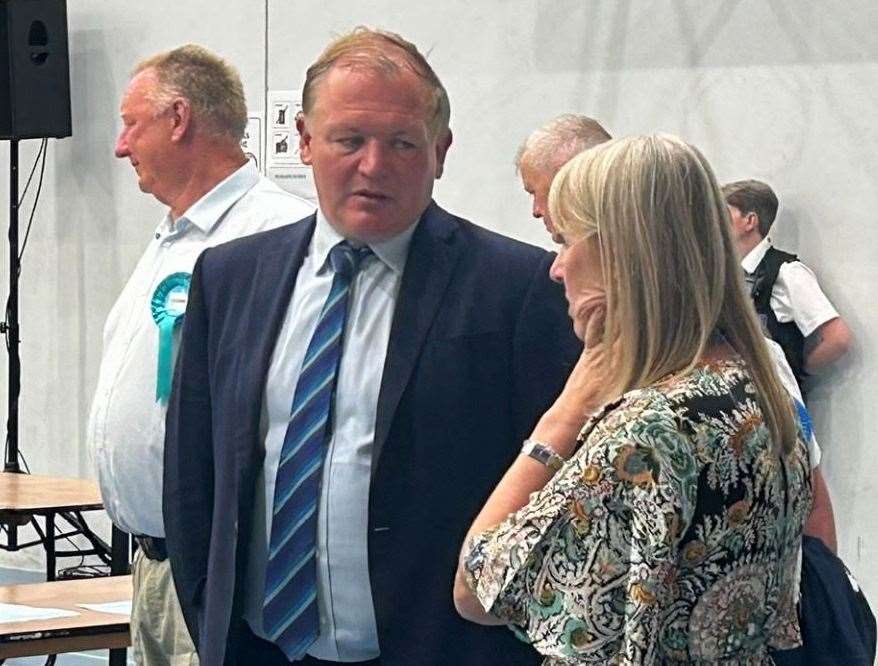 A glum-looking Damian Collins (Con) lost his seat in Folkestone and Hythe after 14 years as MP