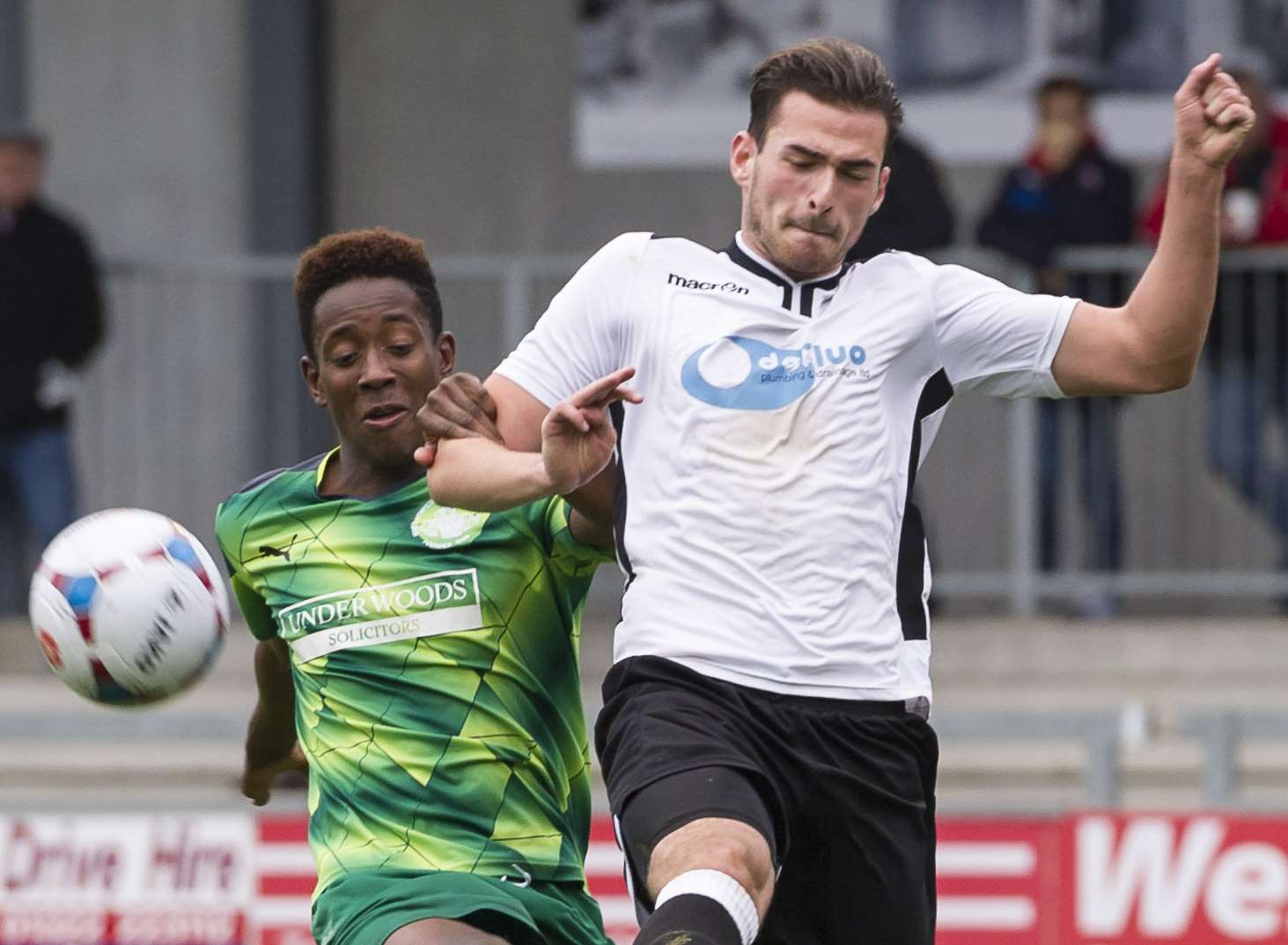 Dartford FC midfielder Ebou Adams and defender Ronnie Vint being ...