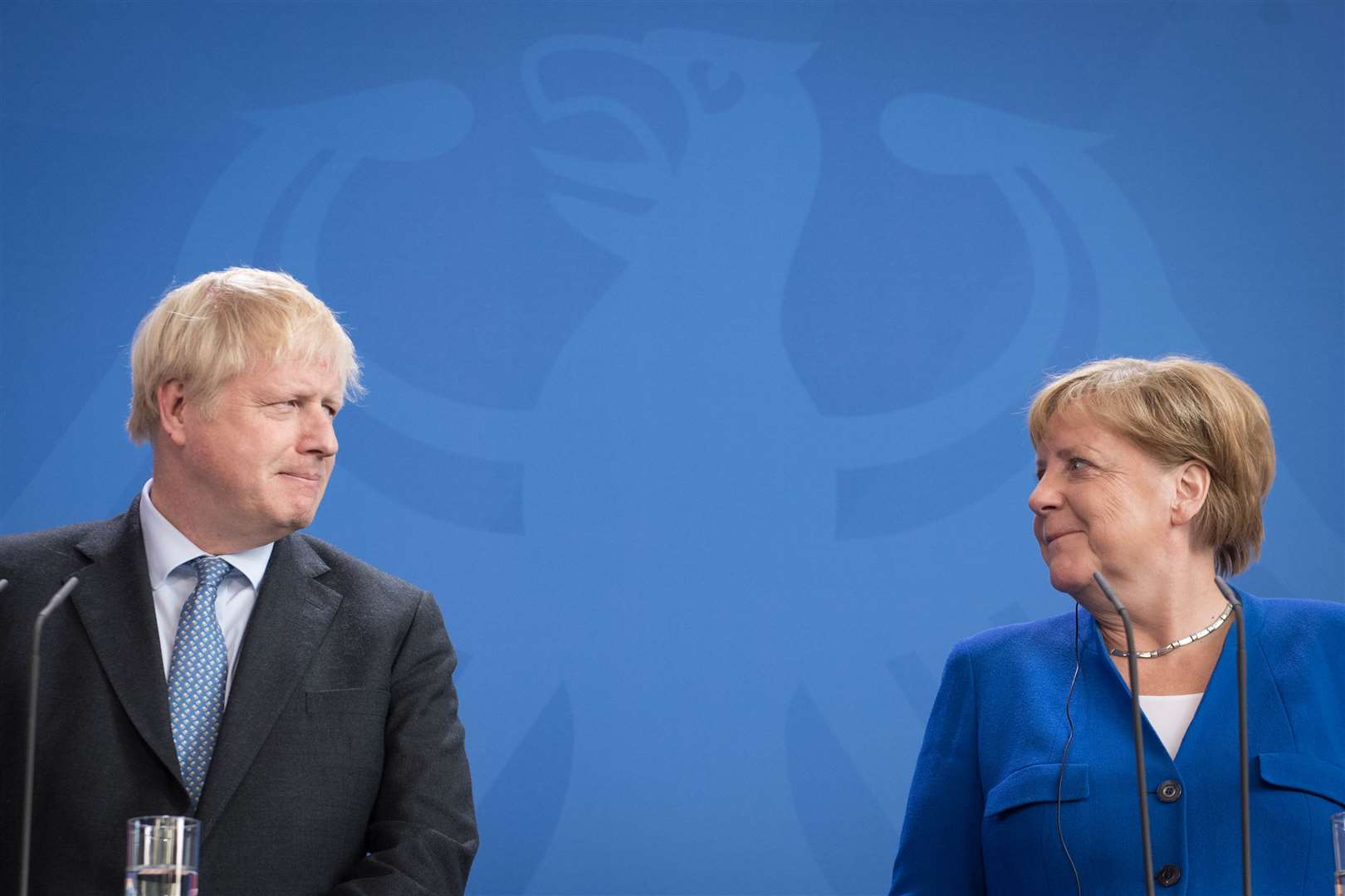 Prime Minister Boris Johnson and German Chancellor Angela Merkel spoke of the ‘deep friendship’ between the UK and Germany (Stefan Rousseau/PA)