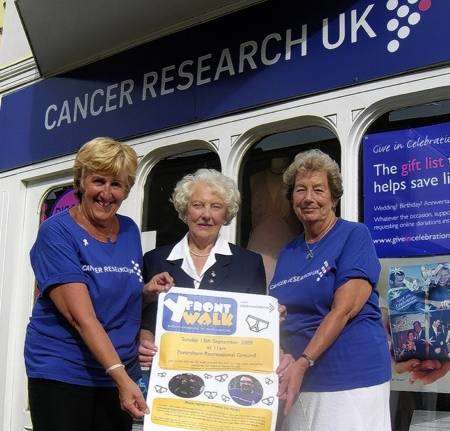 Left to right, Esme Lake, Alma Huntly, and Jeanette Woodcock publicise the Y Front Walk in Faversham