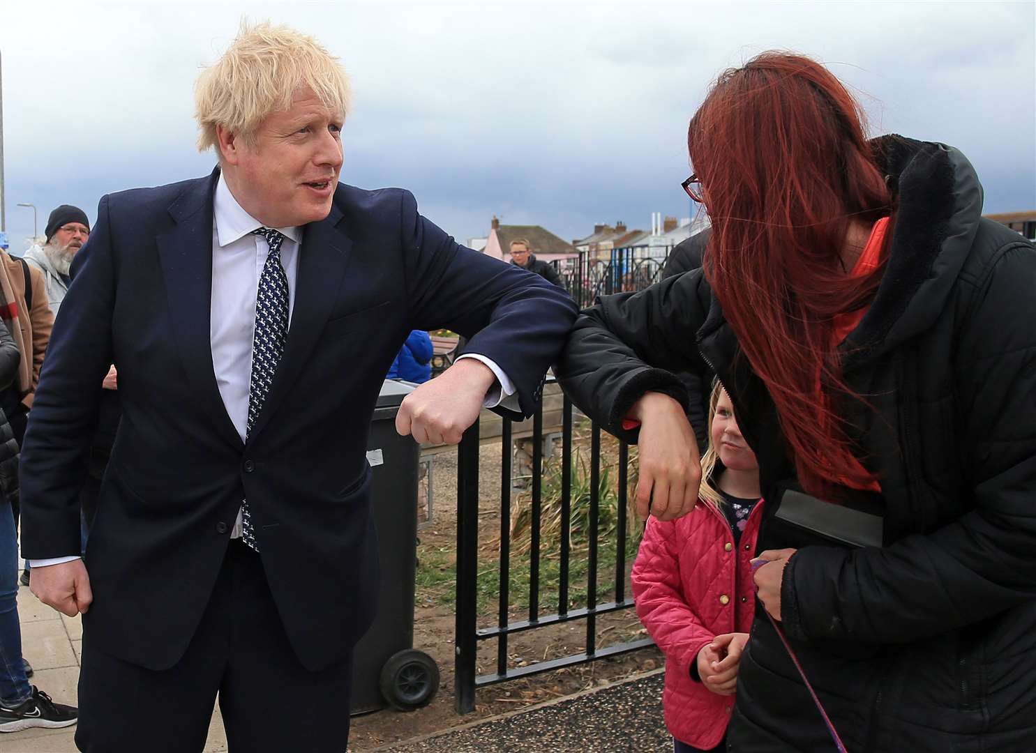 Prime Minister Boris Johnson greets members of the public with an elbow bump in Hartlepool (Lindsey Parnaby/PA)