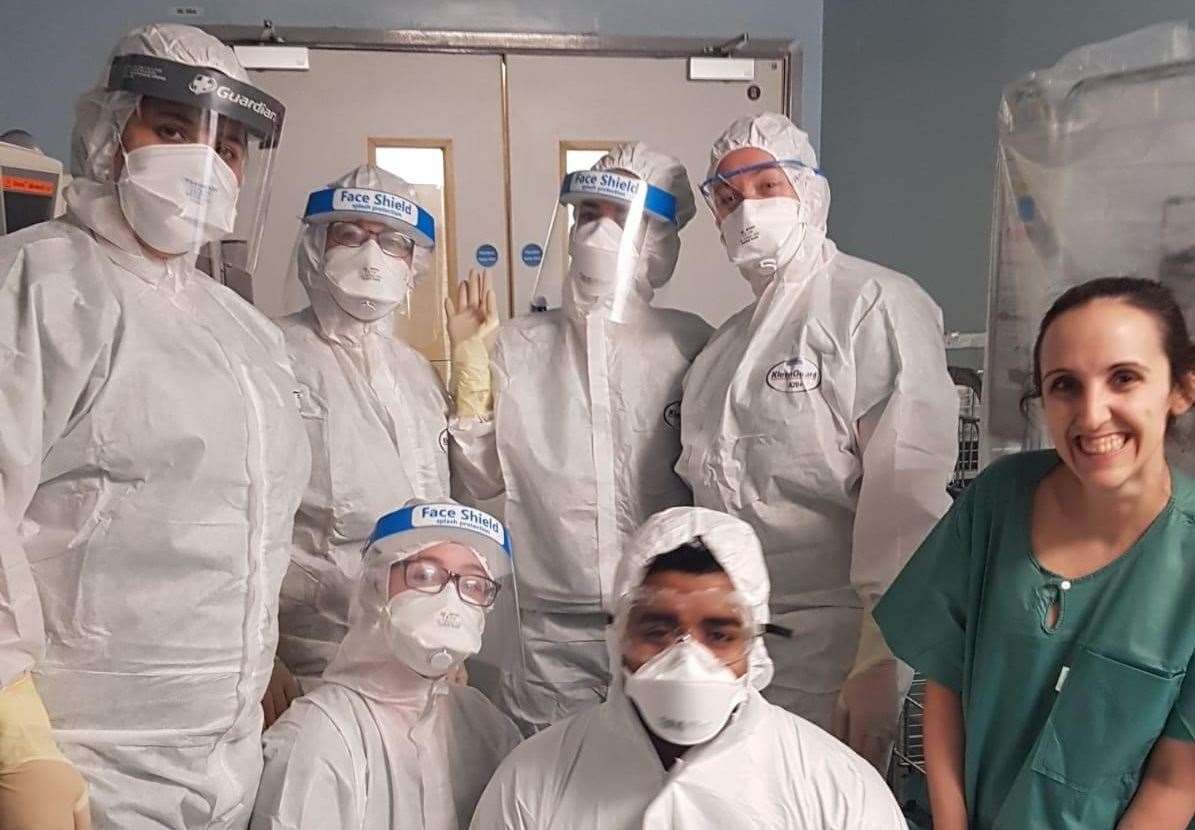 NHS staff at Darent Valley Hospital treating Covid-19 positive patients in PPE that was kindly donated by Graham Martin, from Meopham