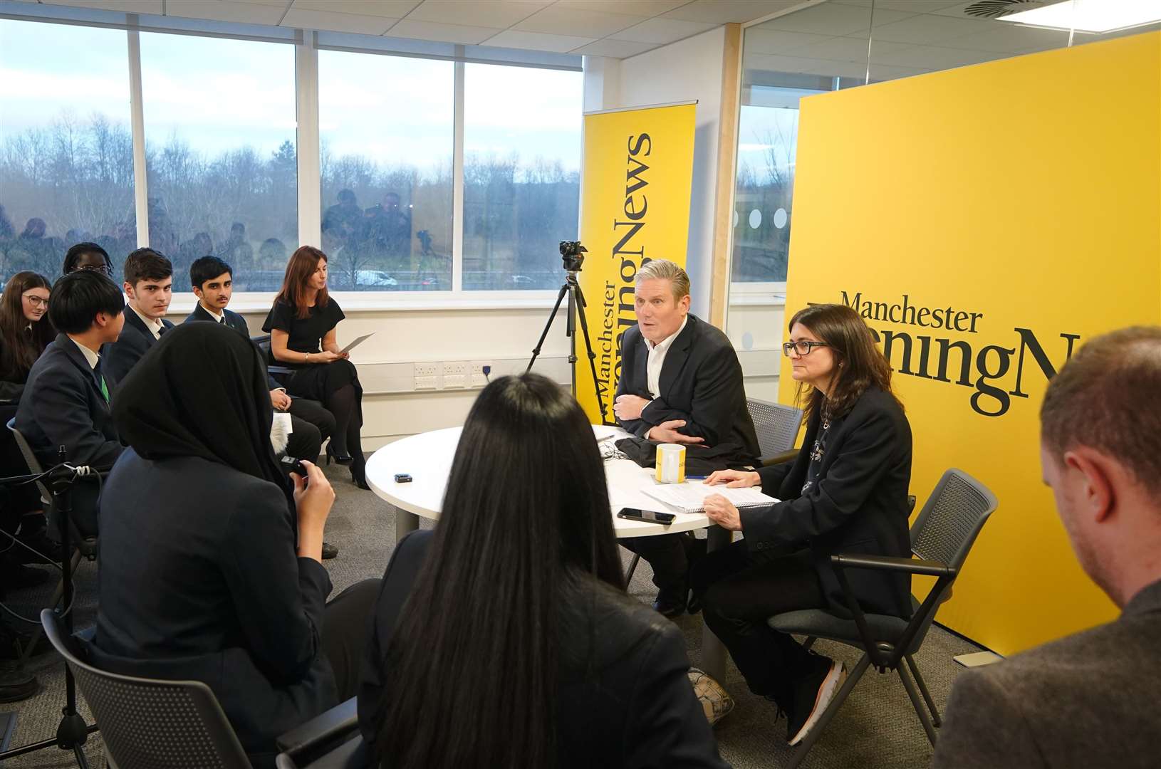 Labour Party leader Sir Keir Starmer on a visit to the Manchester Evening News where he spoke with students and local residents during a Q and A session (Peter Byrne/PA)