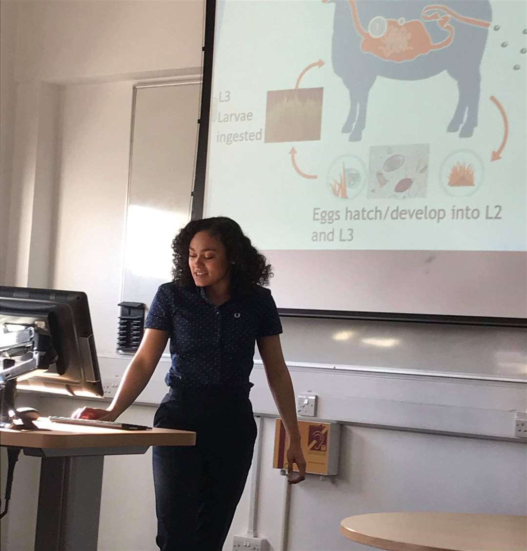 Amber Cordice presenting her undergraduate dissertation about parasite burden in sheep