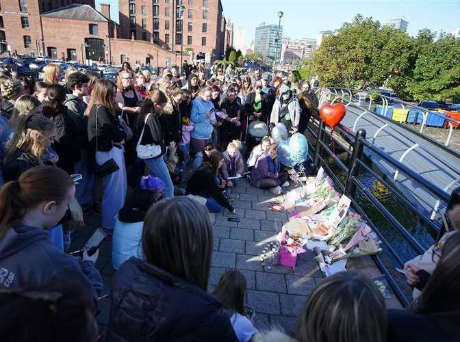 Fans attend a vigil for Liam Payne in Liverpool. Picture: Peter Byrne/PA