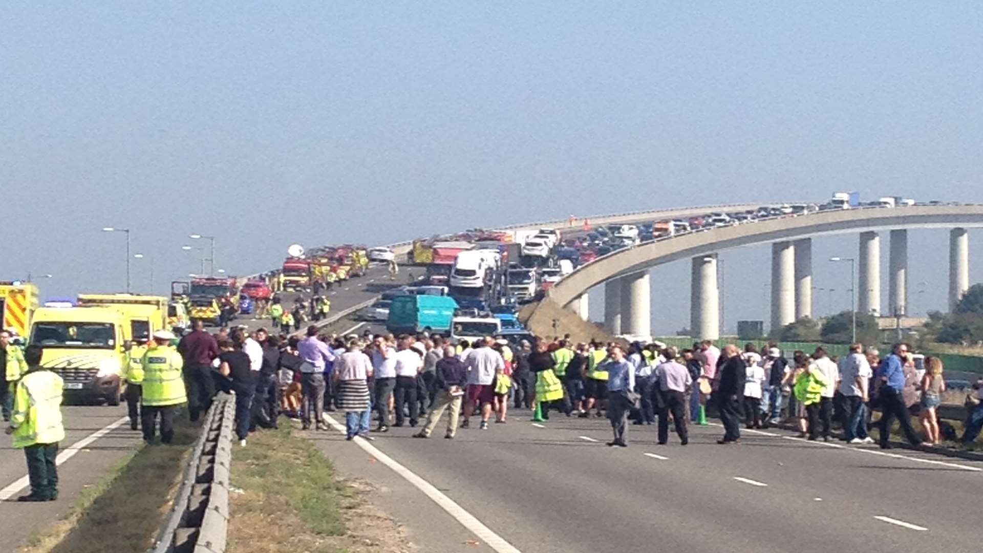 Damaged vehicles on the Sheppey Crossing following last year's crash.