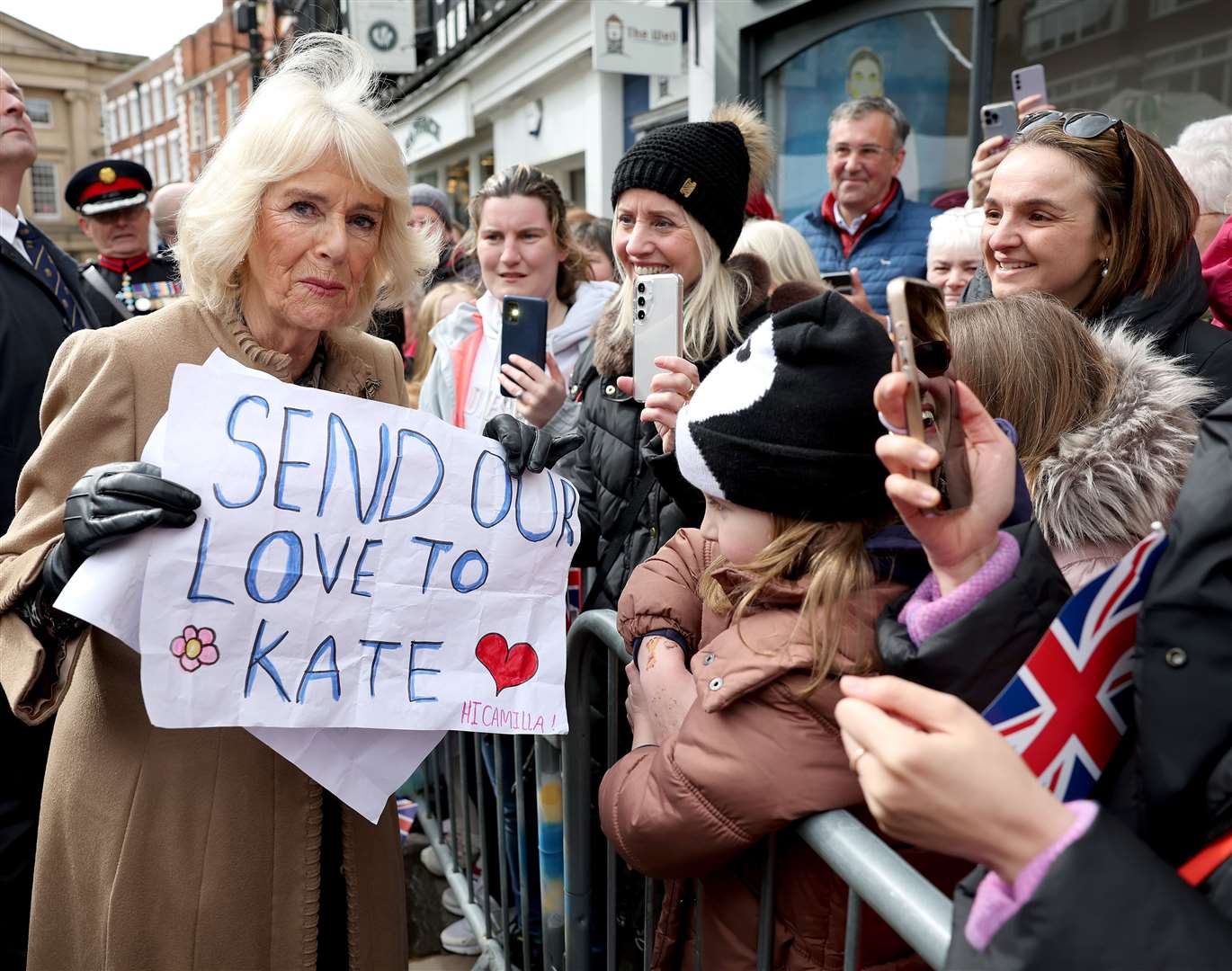 Camilla, who took on more responsibilities as her husband recovered, received a message of support for the Princess of Wales from well-wishers during a visit to to Shrewsbury in March (Chris Jackson/PA)