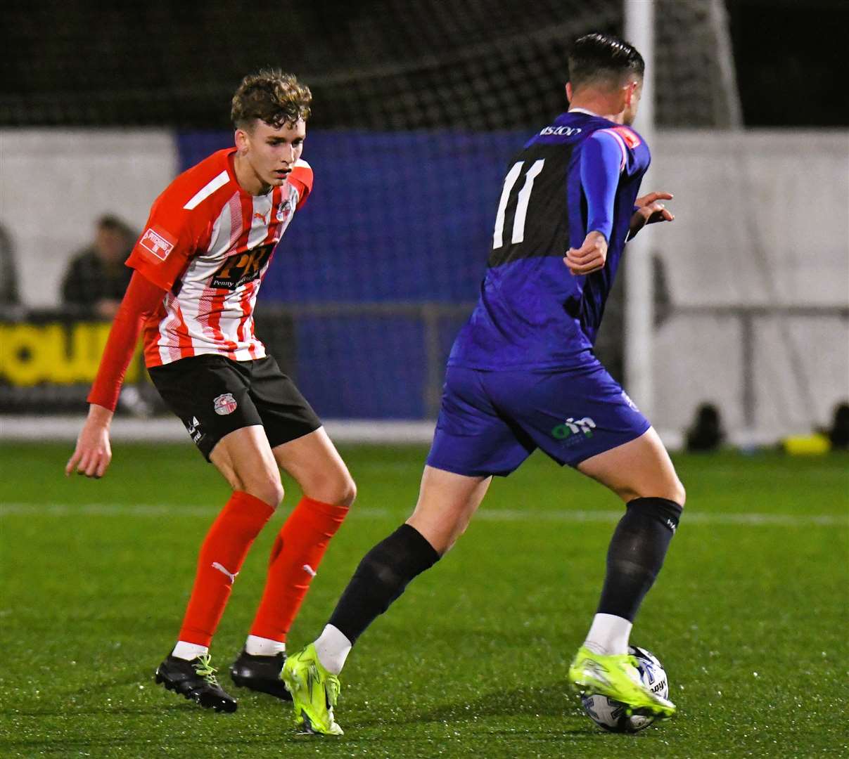 Margate player-boss Ben Greenhalgh on the attack. Picture: Marc Richards