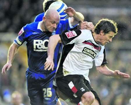 Charlton's Andy Gray and Birmingham's Lee Carsley battle for aerial possession. Picture: Barry Goodwin