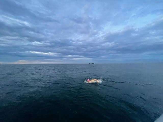 Justin swimming the Channel