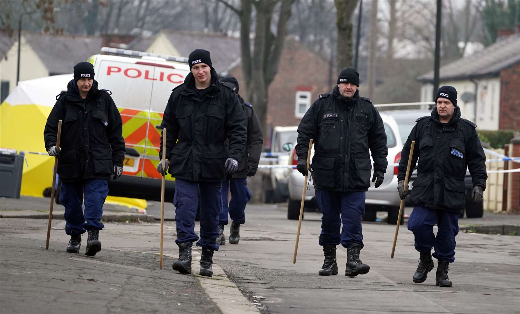 Police searching for evidence after Kennie died in Thirlmere Avenue, Stretford (Pete Byrne/PA)