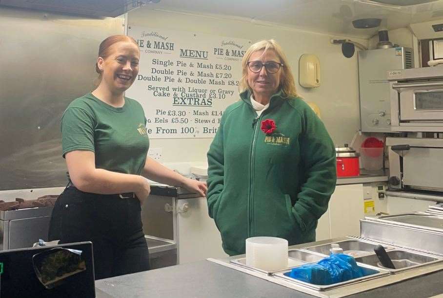 Susan Williamson (right) and her daughter-in-law Ellie Bleach man the pie and mash van