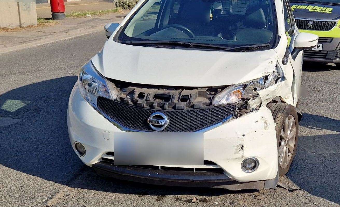 A white Nissan and white Mercedes were involved in a crash on Medway City Estate in Rochester on Friday