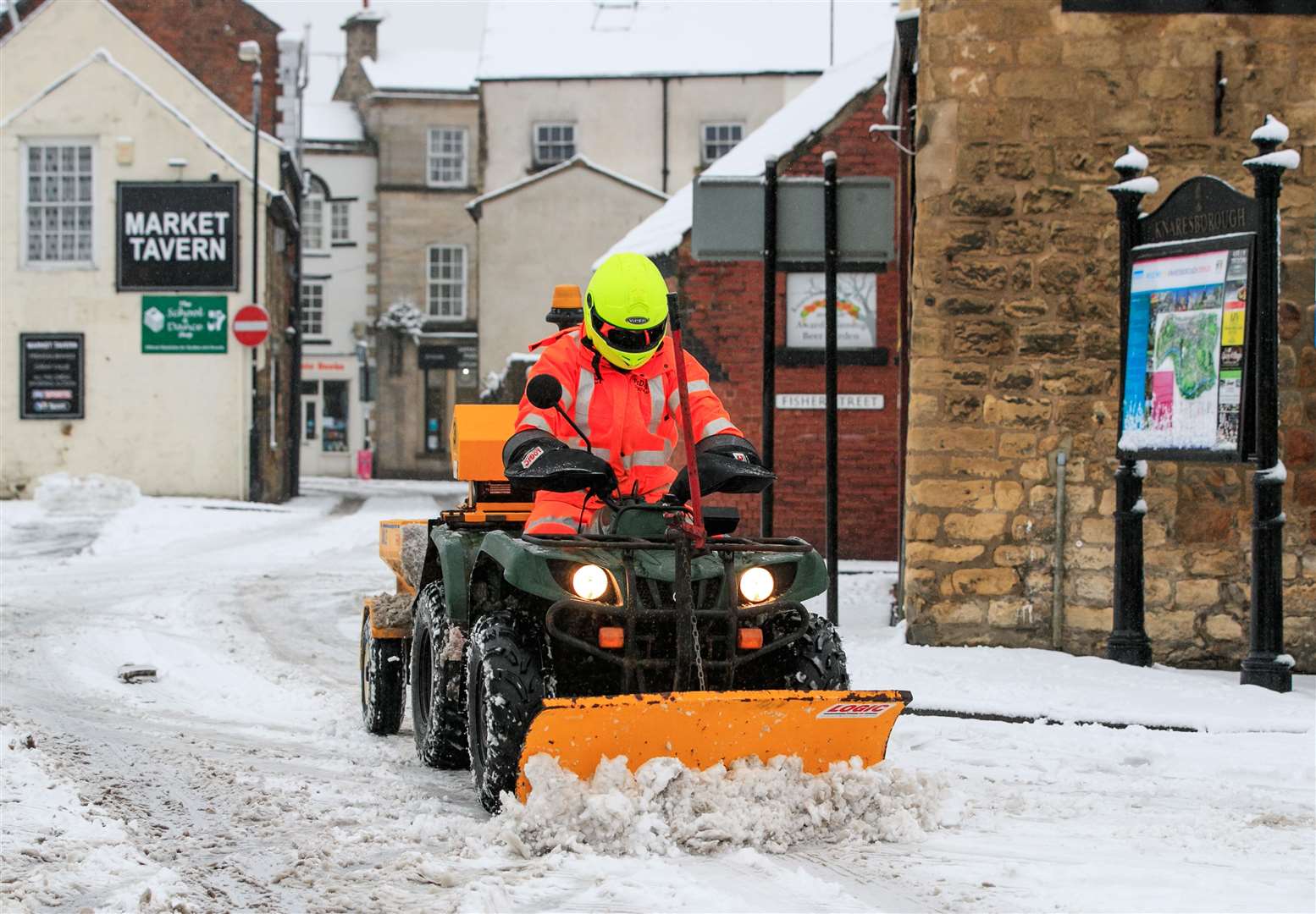 Snow is cleared in Knaresborough, North Yorkshire (Danny Lawson/PA)