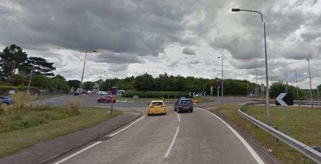 The crash happened at the roundabout where the slip road off the London-bound A299 Thanet Way joins the A291 Canterbury Road. Picture: Google