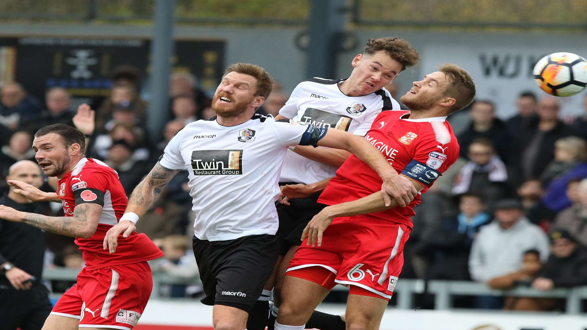 Elliot Bradbrook and Alfie Pavey challenge for the ball Picture: Andy Jones