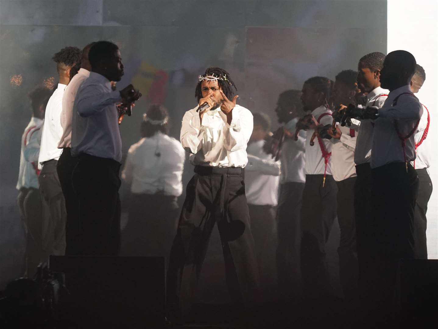 Kendrick Lamar performed an array of hit songs from his back catalogue accompanied by finely choreographed dancers (Yui Mok/PA)