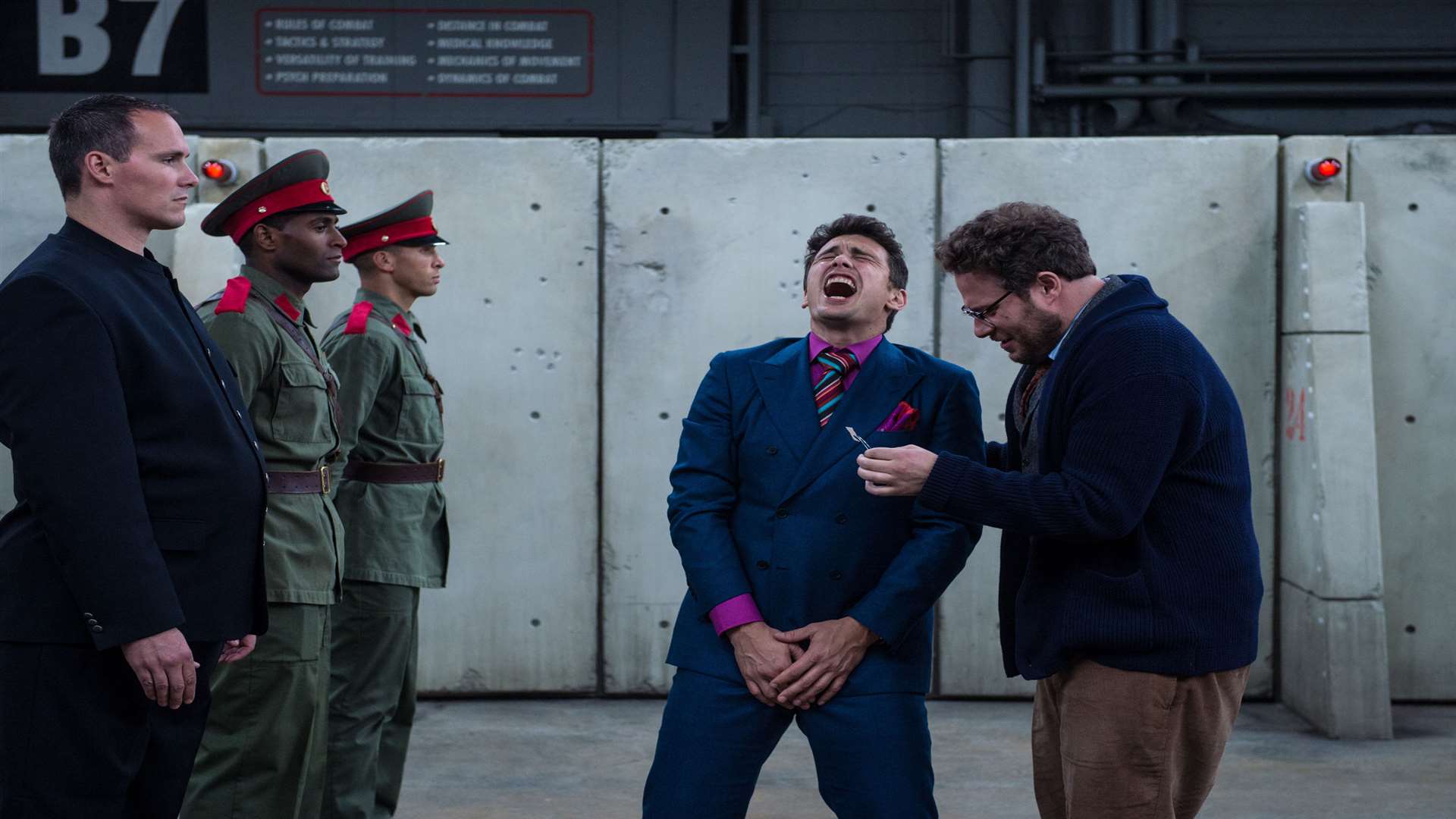 James Franco, middle left and Seth Rogen, in The Interview. Picture: PA Photo/Sony/Ed Araquel