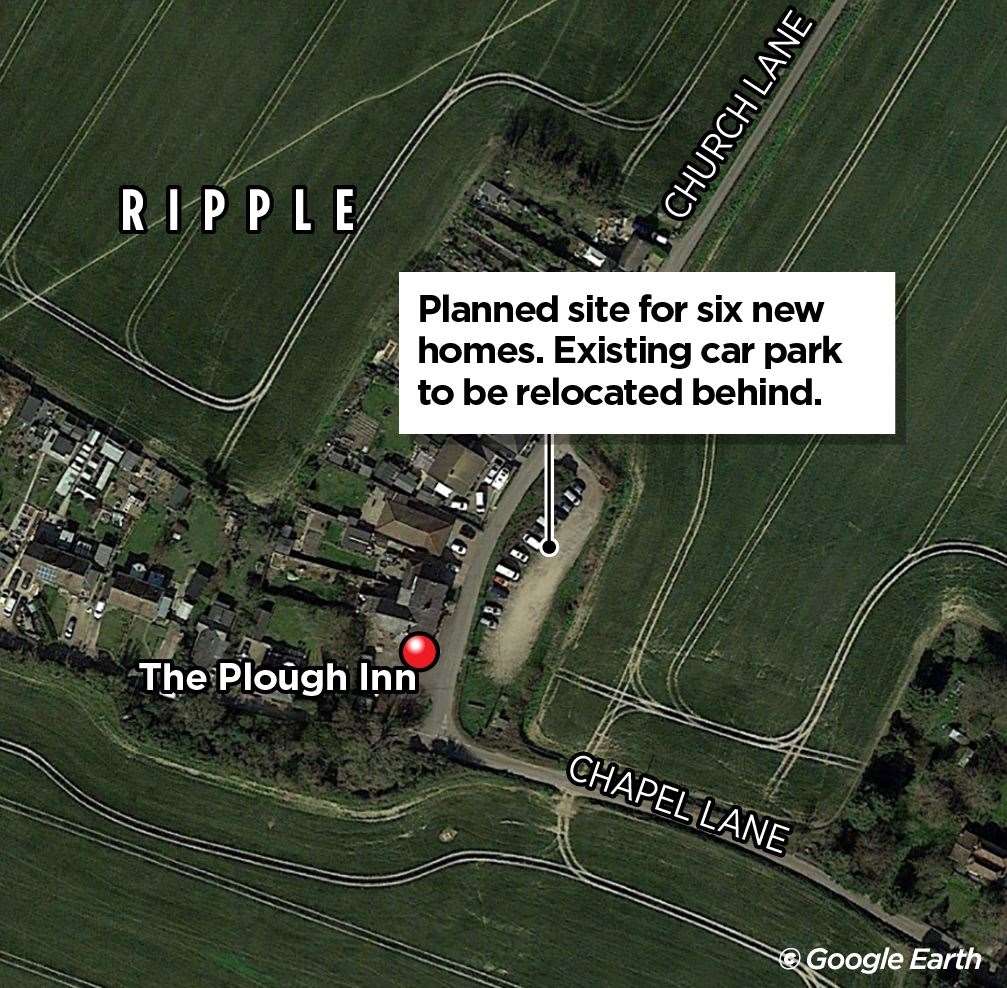 Six homes could be built on a car park between Church Lane and Chapel Lane in Ripple, near Deal