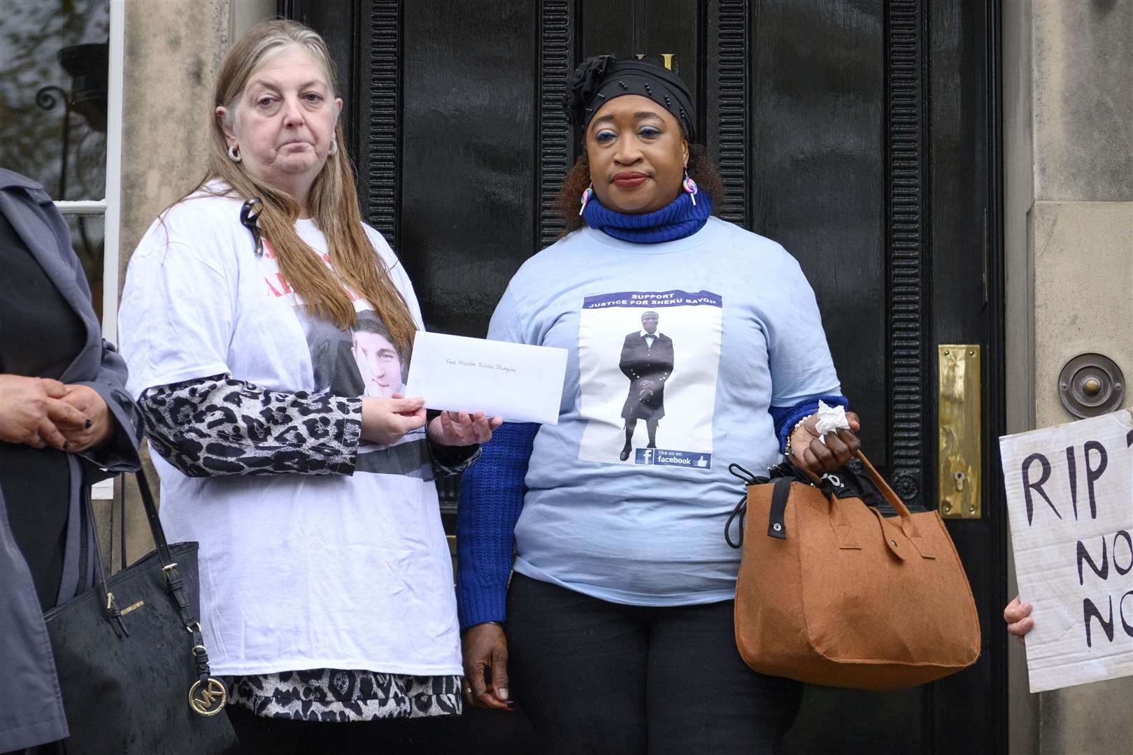 Allan Marshall’s aunt Sharon Macfadyen and Sheku Bayoh’s eldest sister Kosna Bayoh delivered the letter to First Minister Nicola Sturgeon at Bute House in Edinburgh (John Linton/PA)